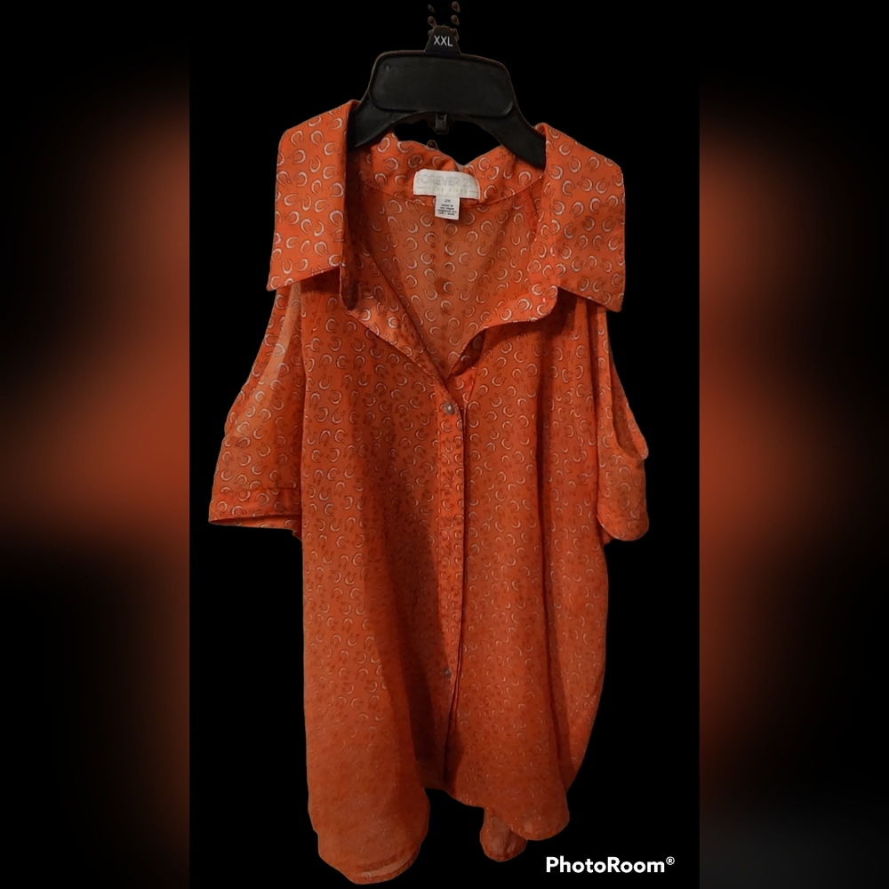 Forever 21 Woman's sheer PLUS Sz top 2X shoulder cut out button down